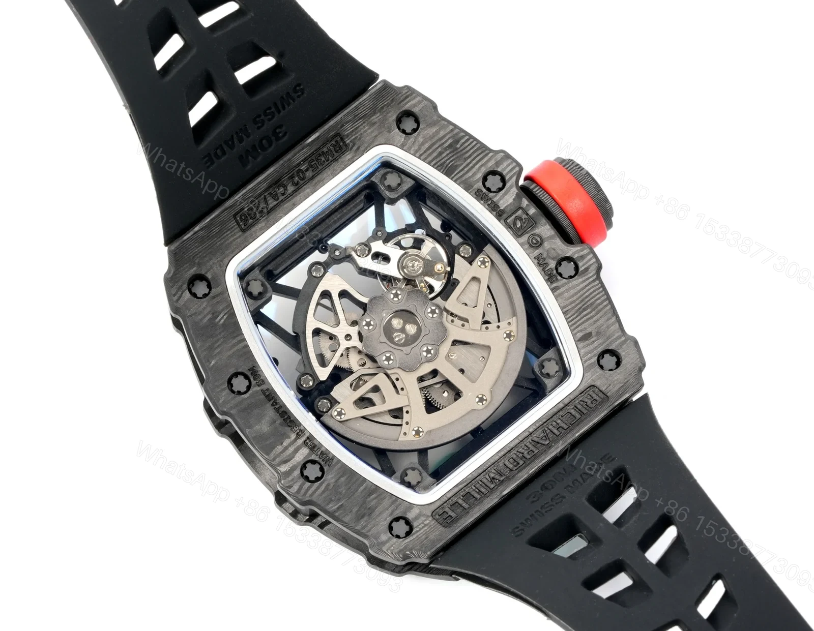 View 9 of Richard Mille RM35-02 Rafael Nadal Automatic Skeleton Watch NTPT Carbon Fiber Black Red Track Dial RMAL1 Movement Premium Edition RM35-02-RN-CARB-SK55