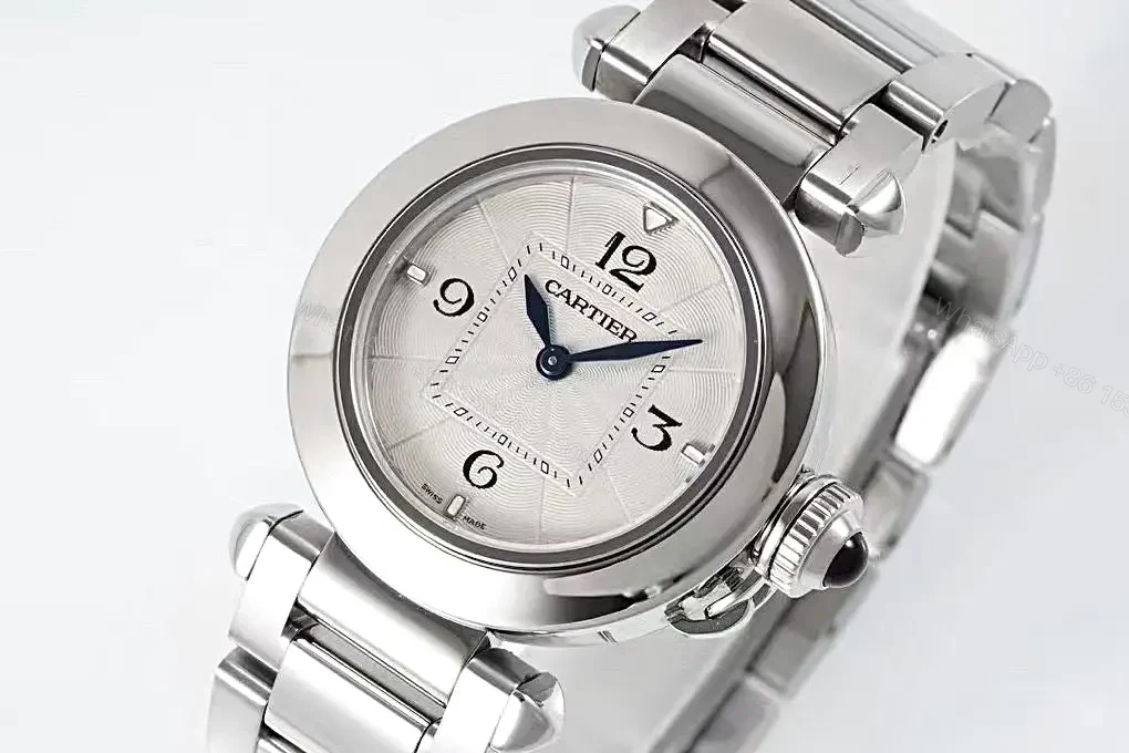 View 2 of GS Factory Cartier Pasha de Cartier Women’s Watch – Silver Dial, 30mm, Stainless Steel and Leather Straps, Swiss Quartz Movement (Cal.157)