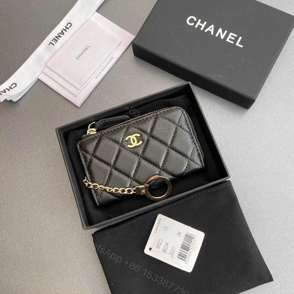 View 4 of 高仿Chanel*AP0222零錢包黑色小羊皮金扣免檢版