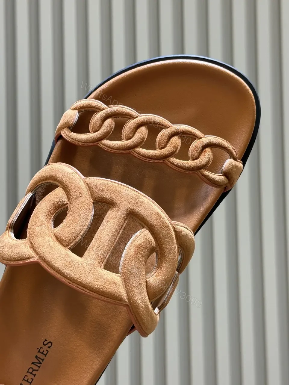 View 2 of Relaxed Chic Tan Leather Slip-Ons with Braided Hardware
