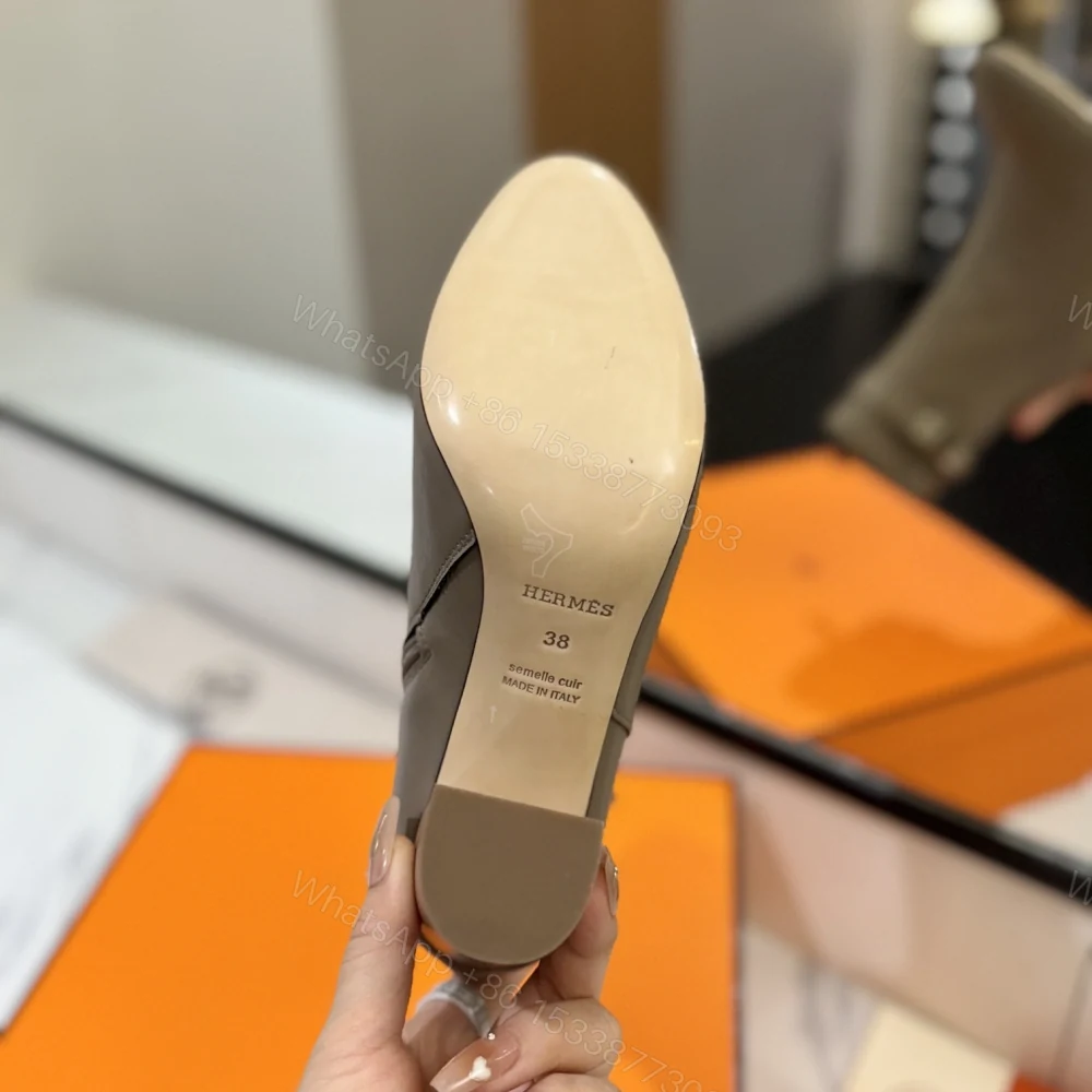 View 9 of 高仿Hermes*H192176ZE5小牛皮高踭短靴沙色8.5CM免檢版