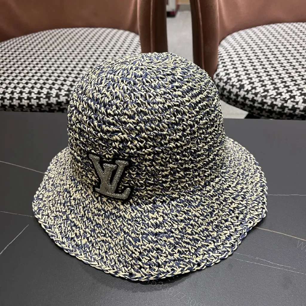 View 4 of Textured Straw-Blend Hat with LV Accent - Bucket Style