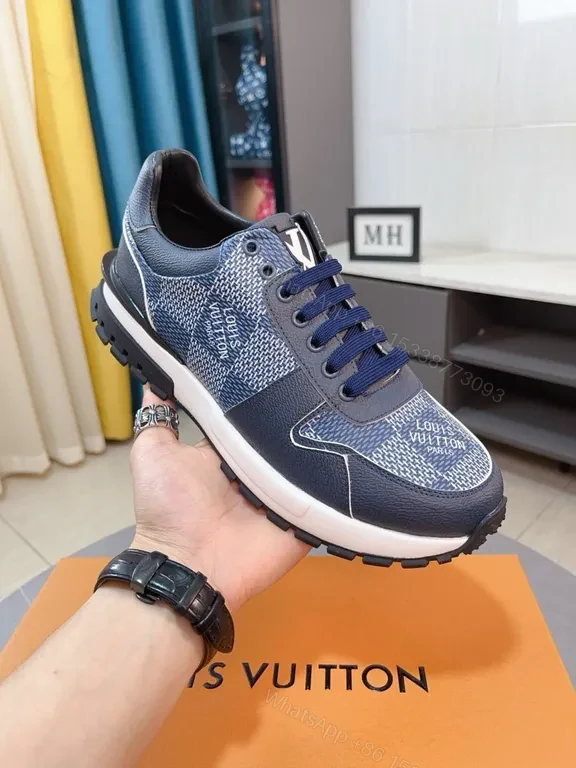 Navy LV-Inspired Sneakers: Checkerboard Logo, Low-Top — view 1