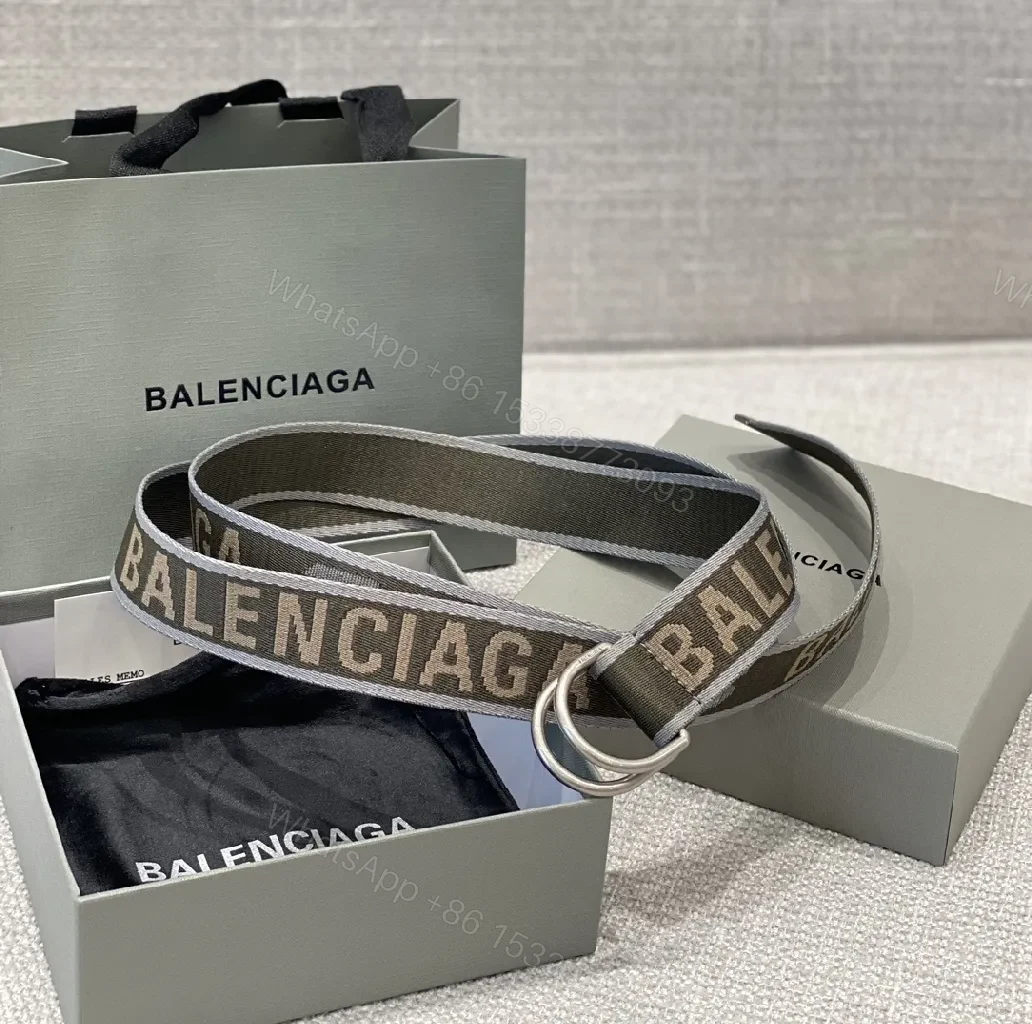 View 6 of Monogram Webbing Belt with D-Ring Buckle, Neutral Tone, Luxury Style, Premium Hardware, Belt