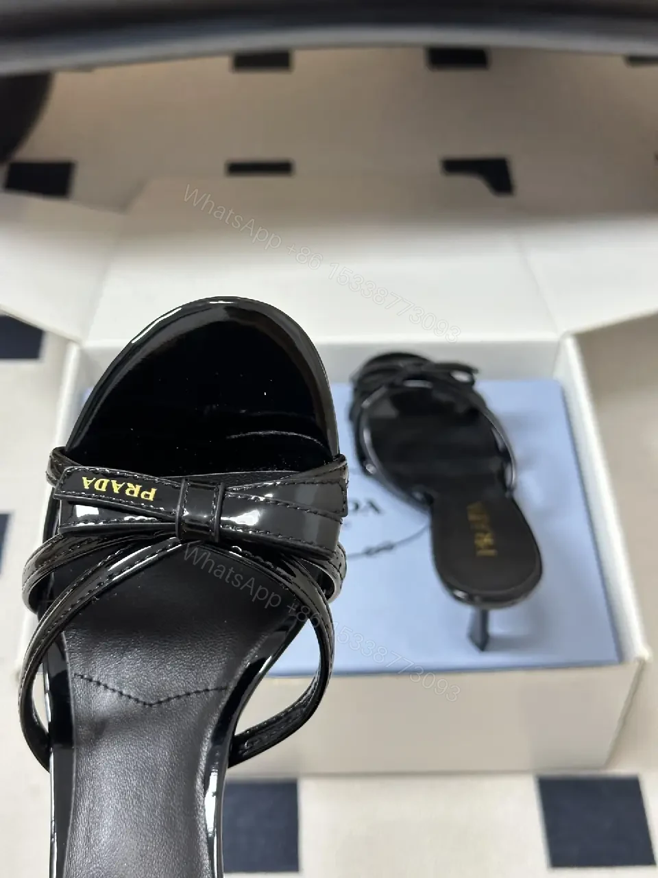 View 2 of Black Leather Slingback Heeled Sandals Prada Style
