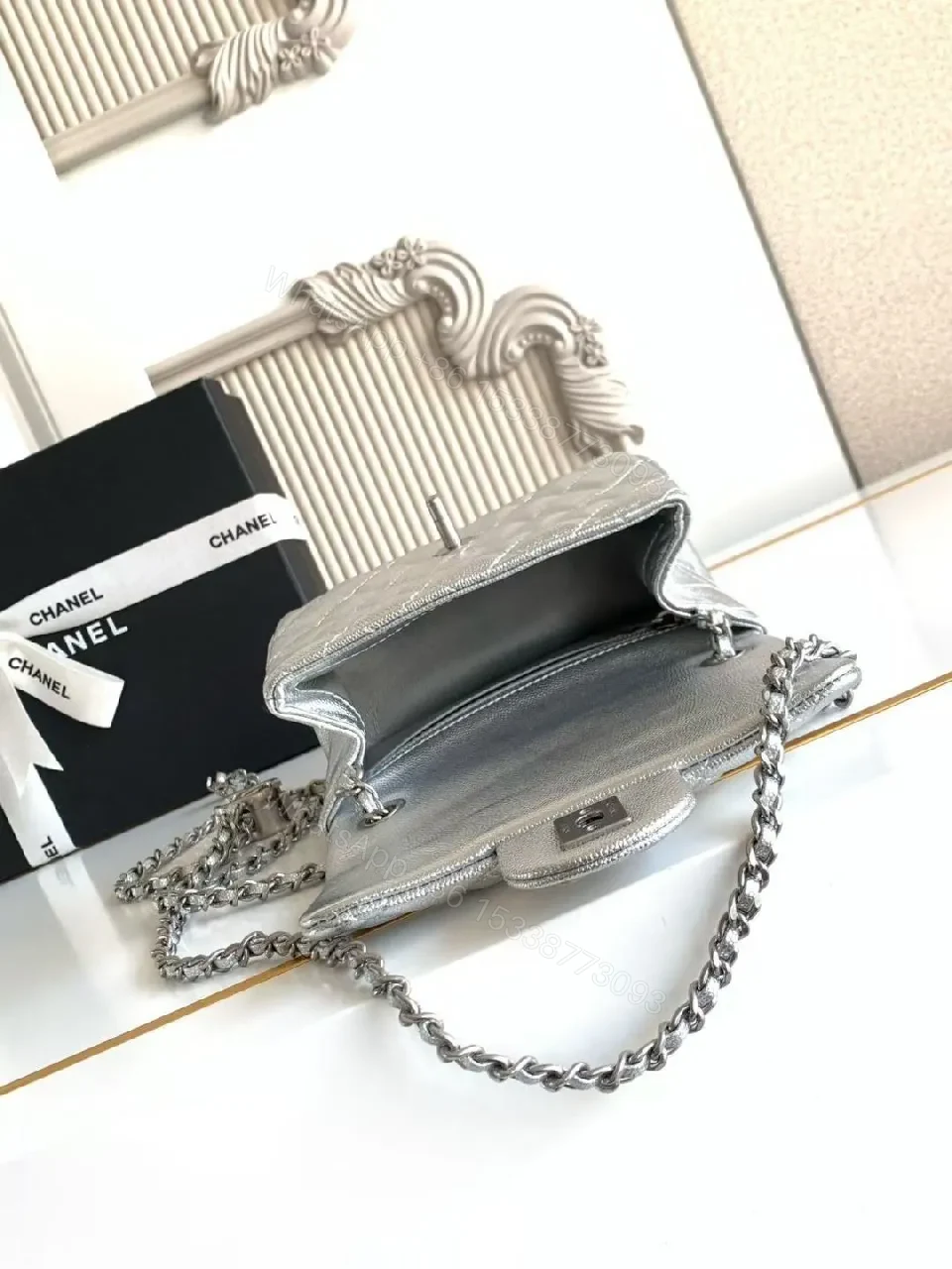 View 8 of Silver Quilted Crossbody: Timeless Italian Craft Bag