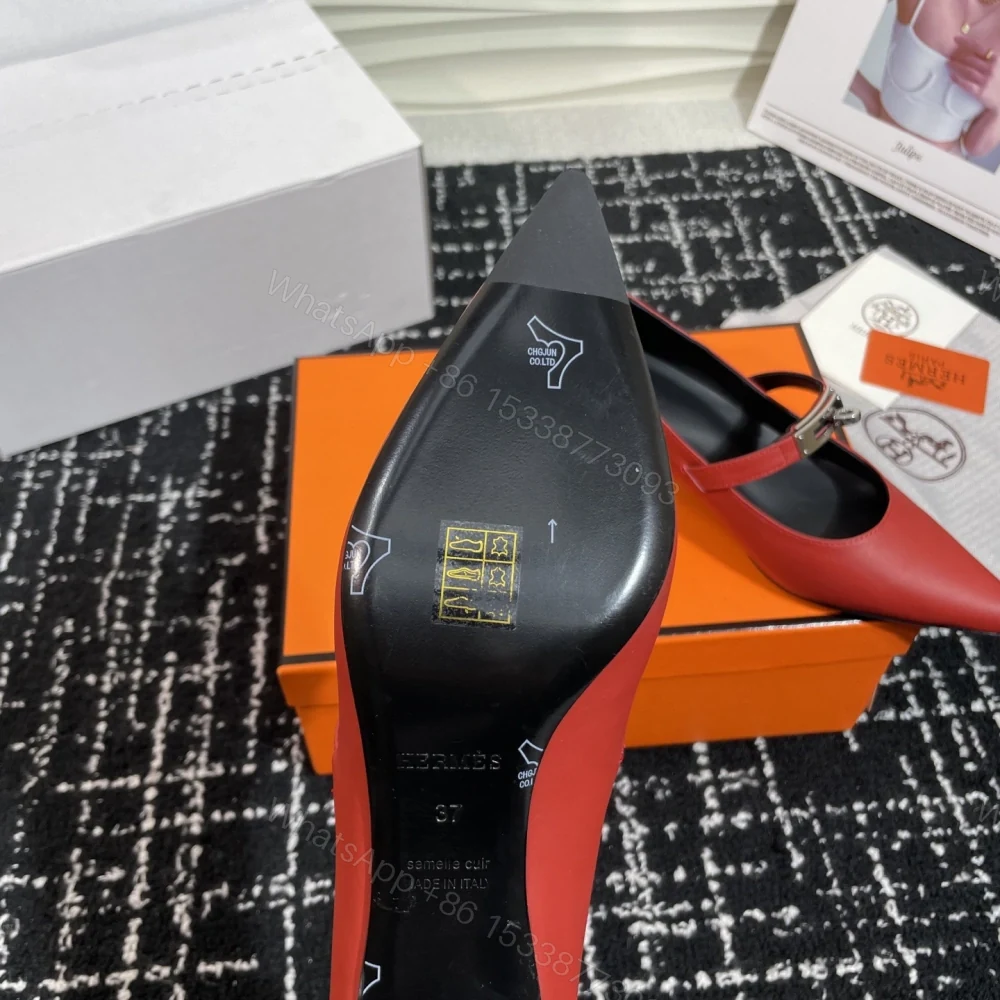 View 9 of 高仿Hermes*Kelly系列H251007Z06小牛皮高踭鞋紅色4CM免檢版