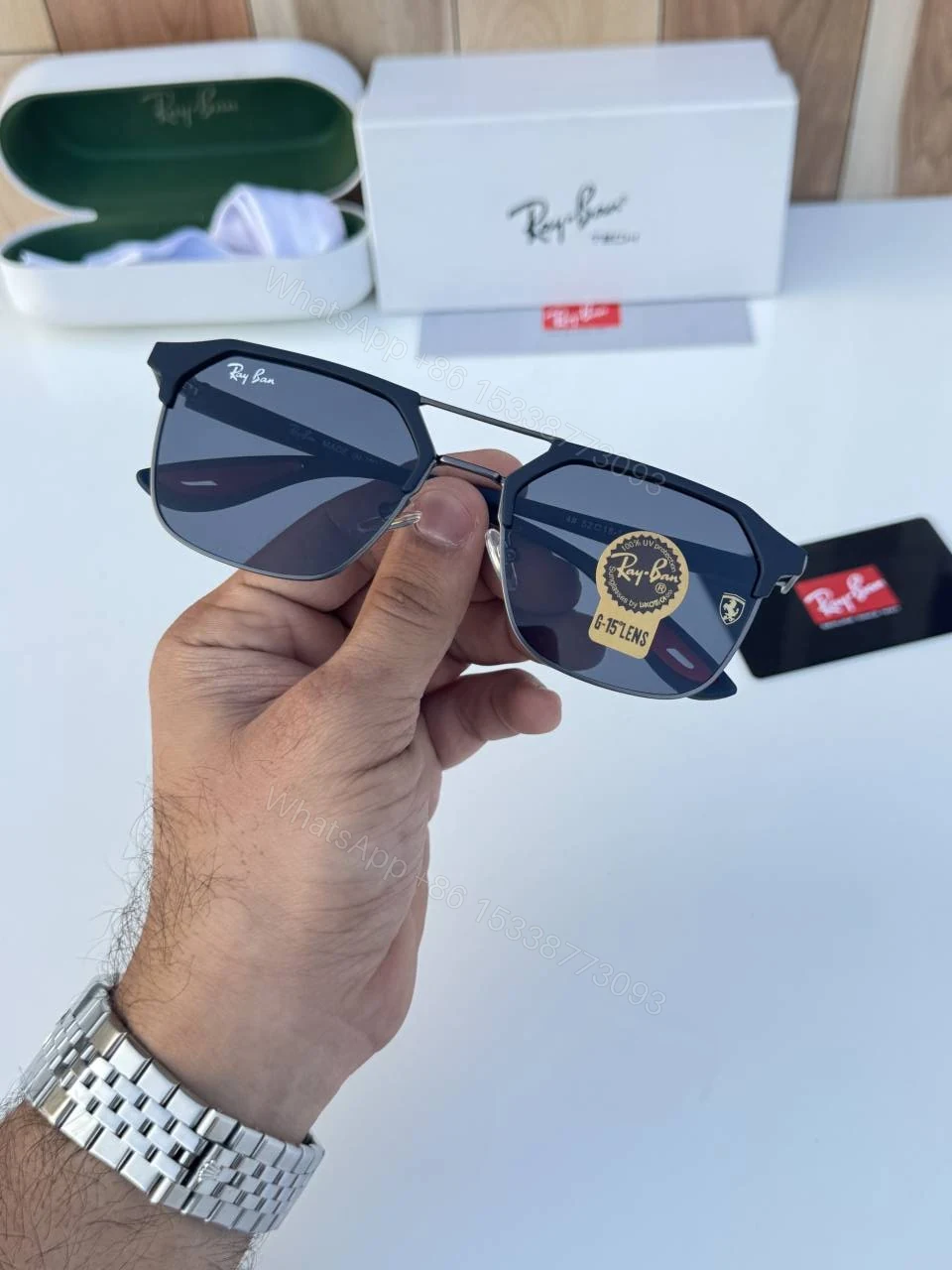View 3 of First Copy RayBan 04 Blue Black Sunglasses