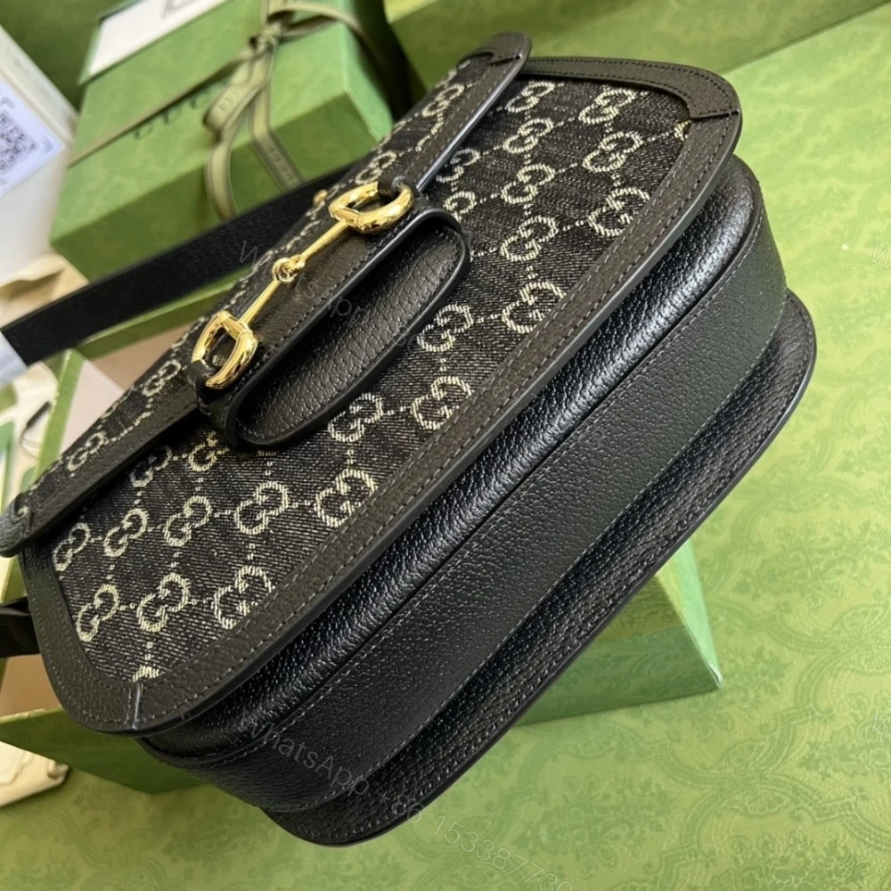 View 5 of SUMMER SET: GUCCI HORSEBIT 1955 ORIGINAL GG SHOULDER BAG BLACK IVORY & GG DENIM BASEBALL HAT BLACK