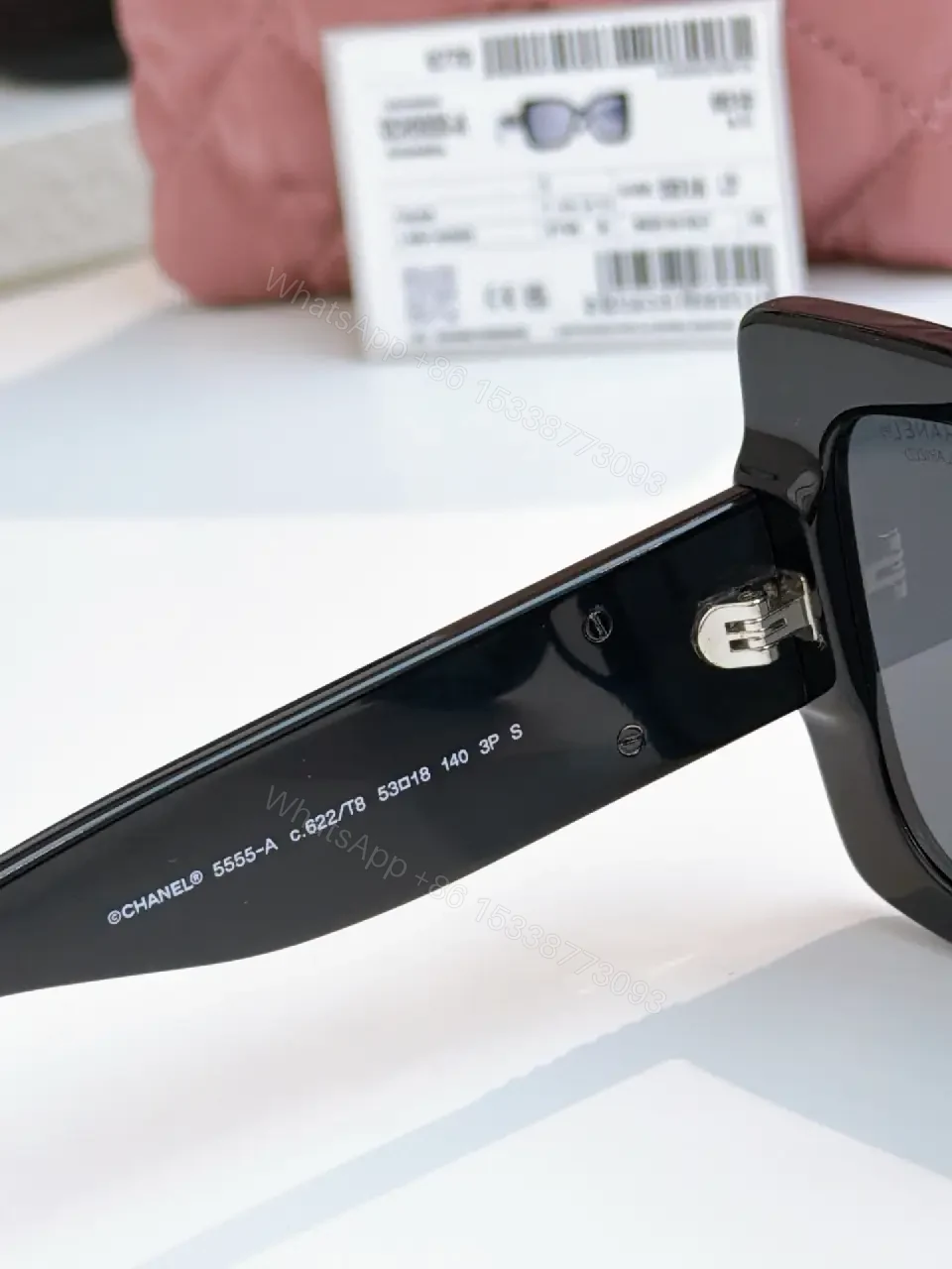 View 8 of Oversized Black Acetate Sunglasses with Gold Logo Details