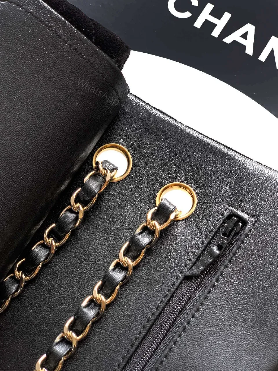 View 8 of Chic Black Velvet Shoulder Bag with Gold Chain Consensus