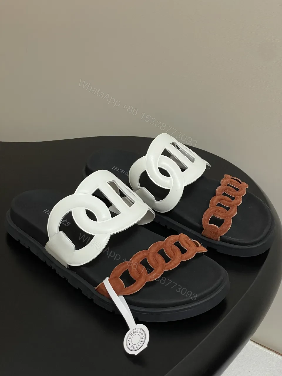 View 7 of Chic Textured Sliders: Two-Tone Luxury Comfort Slides