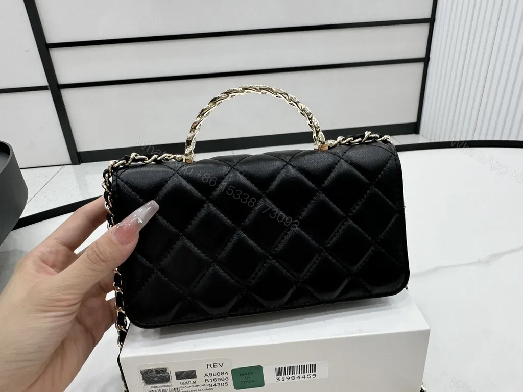View 9 of Chic Quilted Black Chanel-Style Shoulder Bag