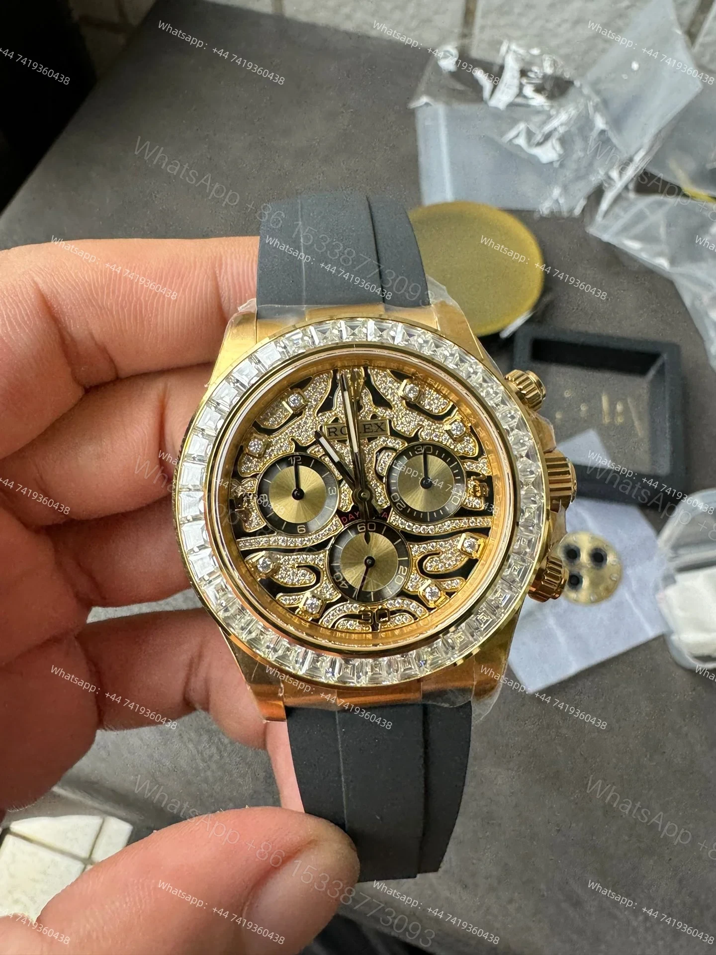 View 2 of Rolex Daytona 116588TBR 1:1 Replica – 18K Gold Eye of the Tiger Diamond Dial Super Clone 4130