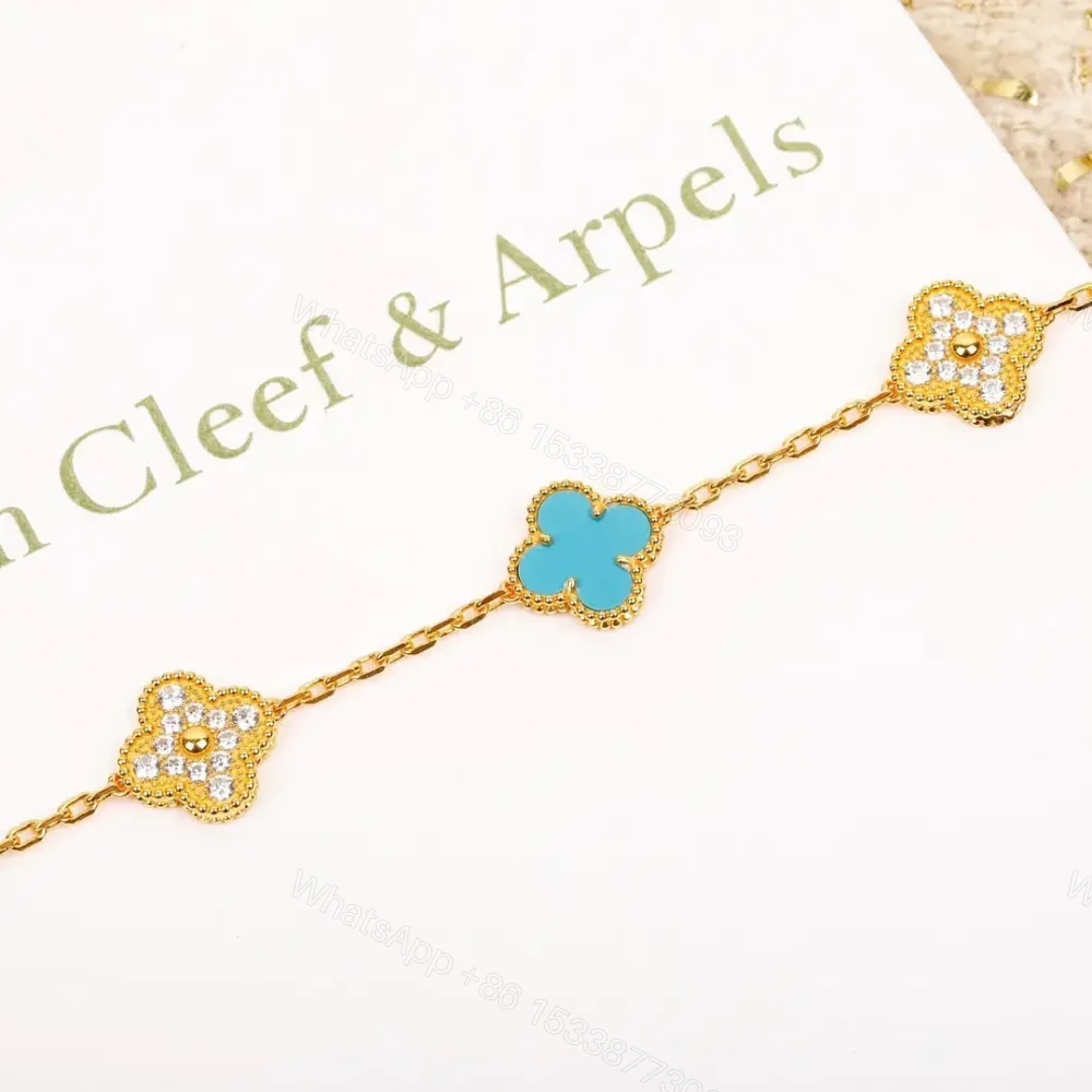 View 2 of 高仿首飾VanCleef&Arpels*RD003四葉草綠松石手鏈黃金款