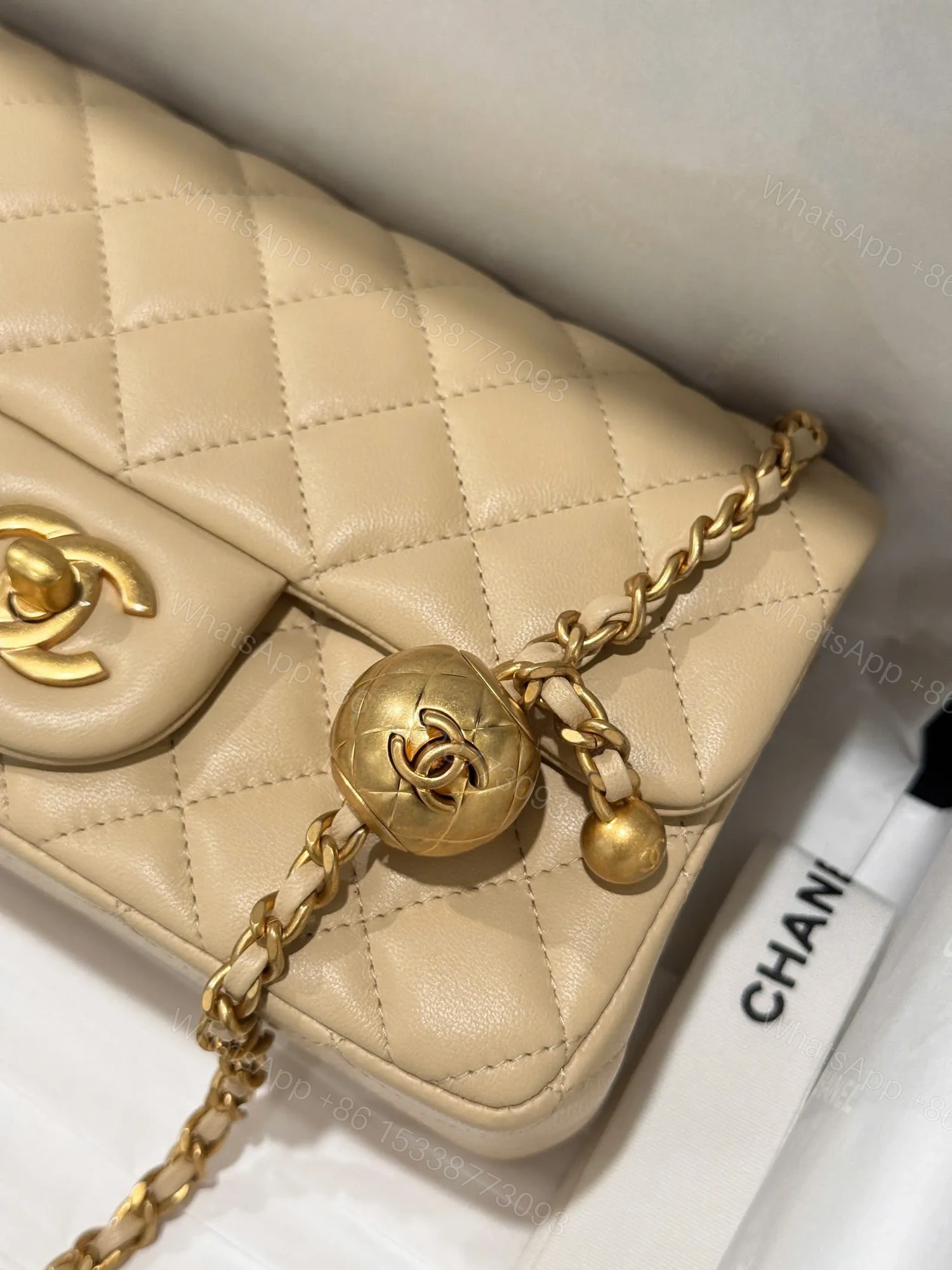 View 6 of Chanel Classic Bell Bag 11 Handbags Beige Leather Lock Gold 20cm