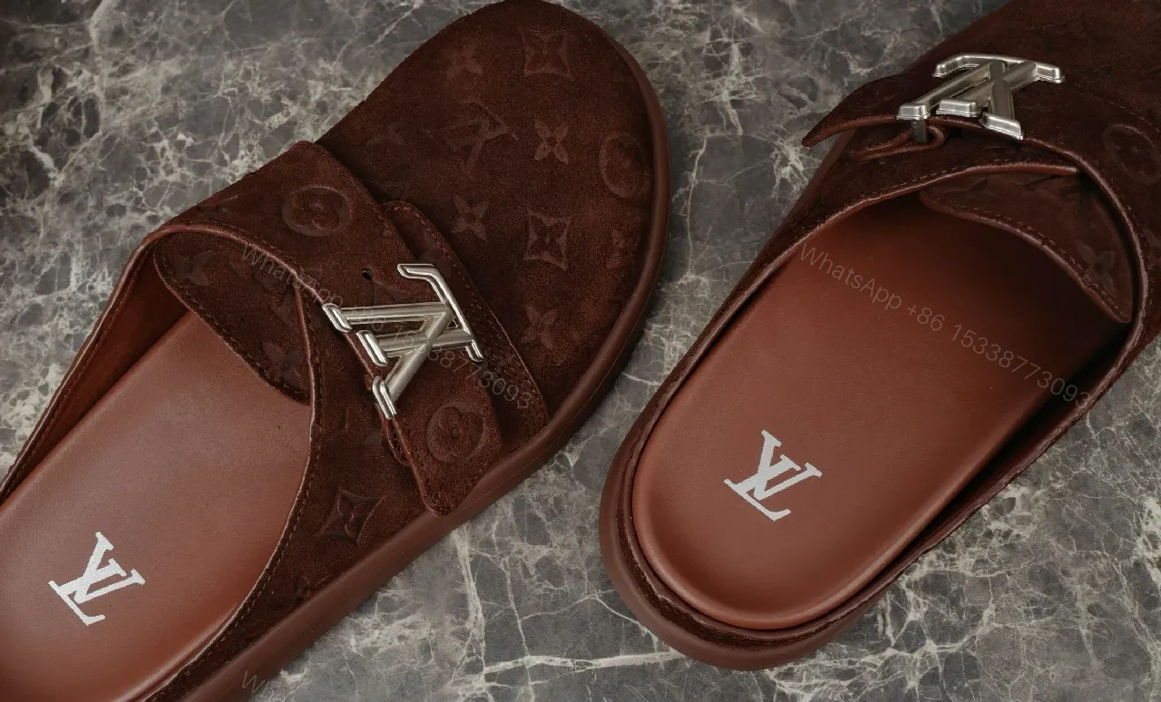 View 4 of Brown Monogram Slide-On Mules with Silvertone Hardware