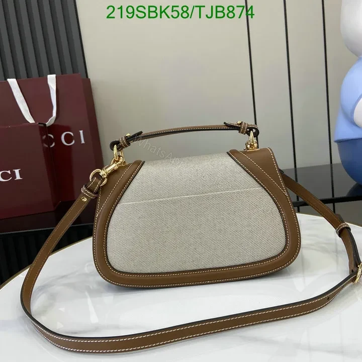 View 3 of Gucci Beige Top Handle Bag featuring Brown Leather Trim AY958