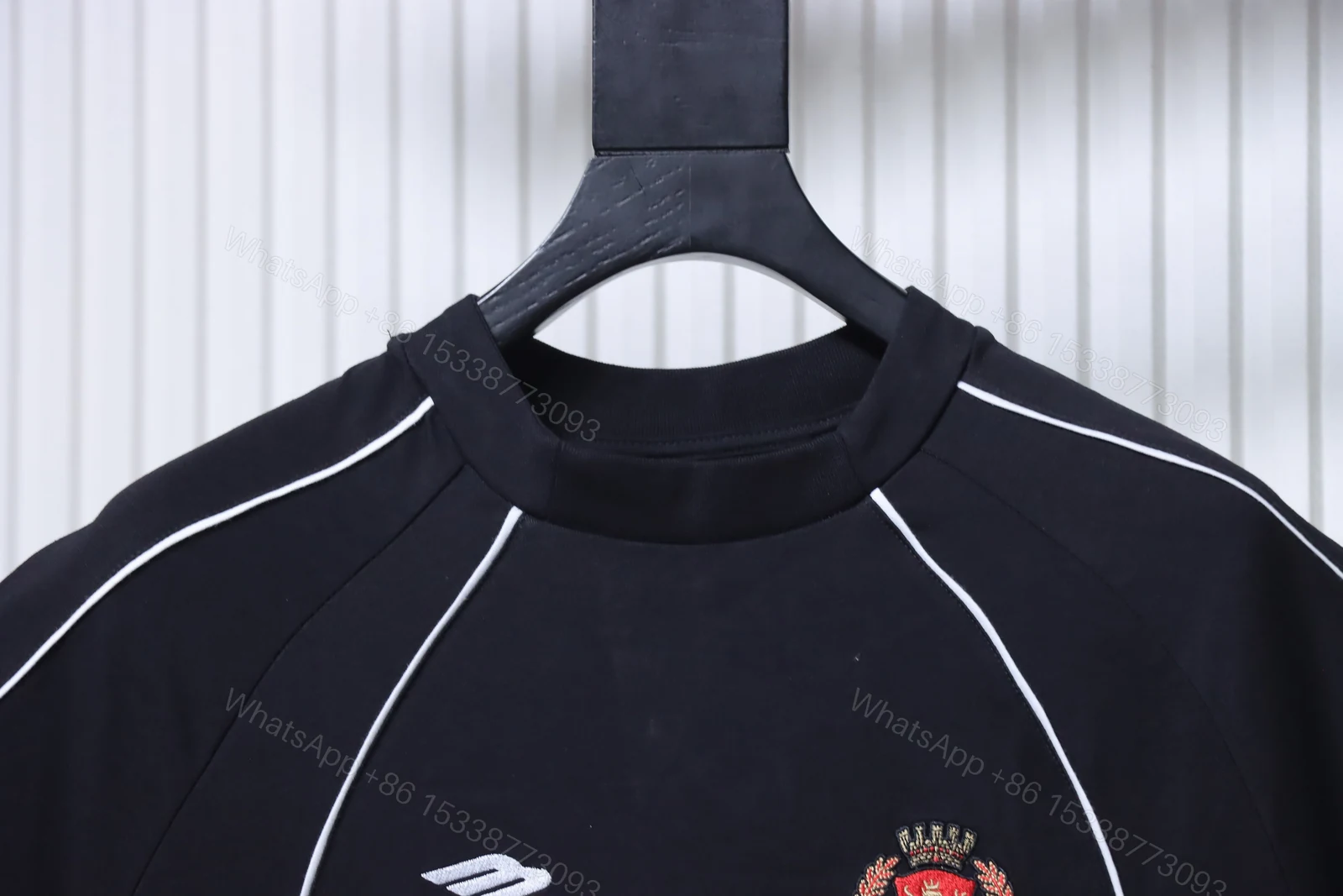 View 3 of Balenciaga Clothes BLCG Manchester United Embroidered White Stripe Paneled Short-Sleeve T-Shirt