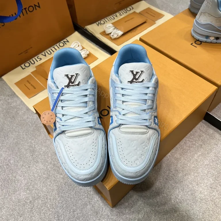 Light-Blue LV-Infused Low-Top Sneakers: Couture-Elevated Comfort — view 1