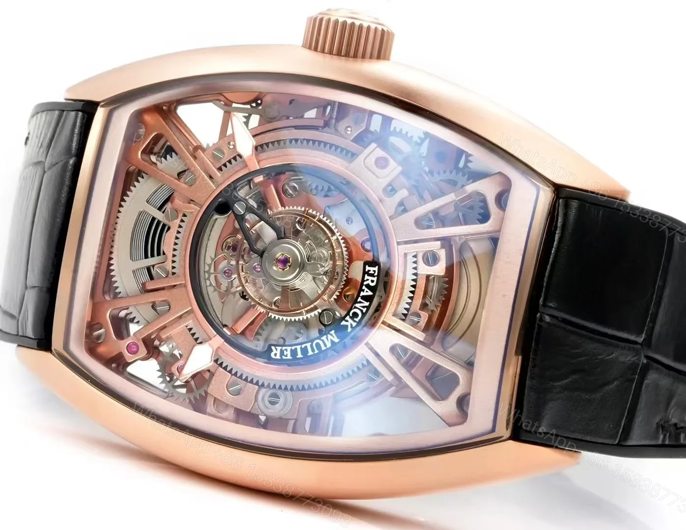 View 5 of Franck Muller Grand Central Tourbillon Replica 42MM Premium Rose Gold Skeleton Leather Strap Edition FM-GCT-RG-SKEL-LTH-42