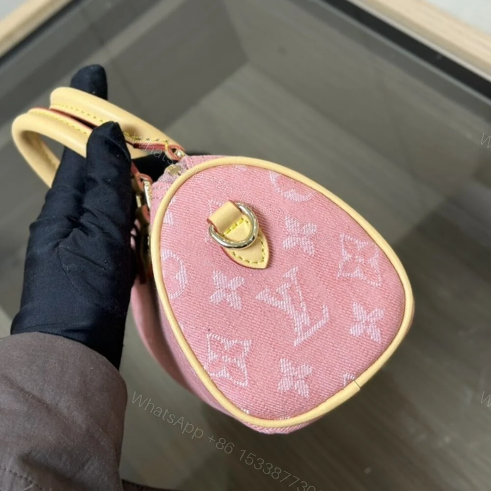 View 6 of Louis Vuitton Nano Speedy Monogram Jacquard Denim Pink 20Cm M81213