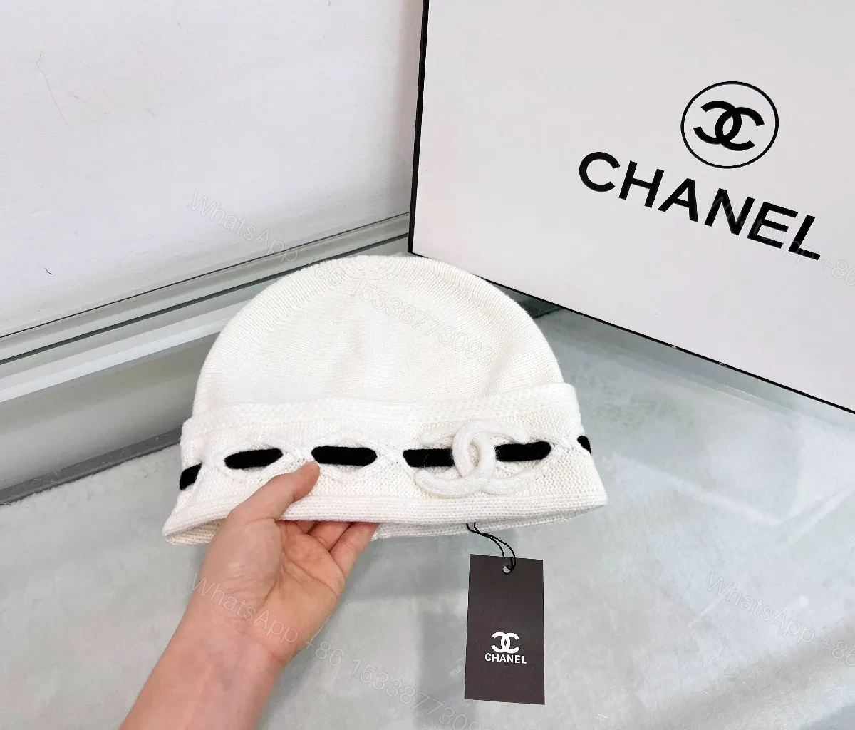 View 5 of Textured Knit Beanie: Luxe Strap Detail, Everyday Chic, Beanie