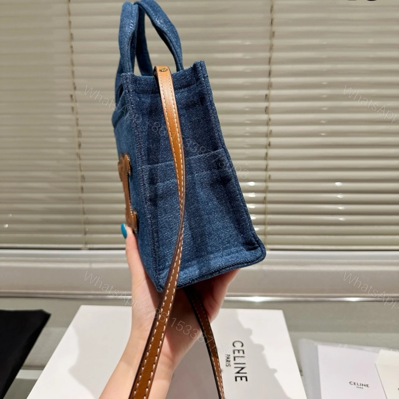 View 4 of CELINE SMALL CABAS TOTE BAG DENIM BLUE 25CM 199162GFF 05BD