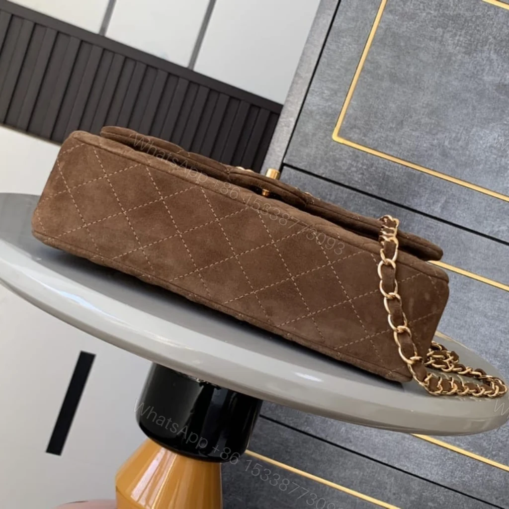 View 4 of Chanel Classic Medium Double Flap Bag Gold Tone Dark Brown 25cm