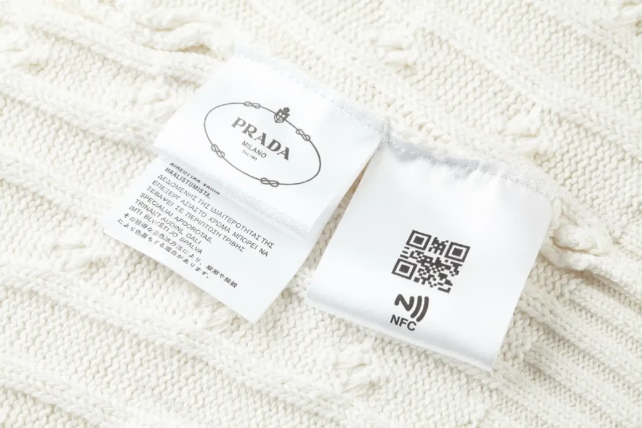 View 3 of Off-White Cream Cable-Knit Crew Neck Sweater with Logo Emblem