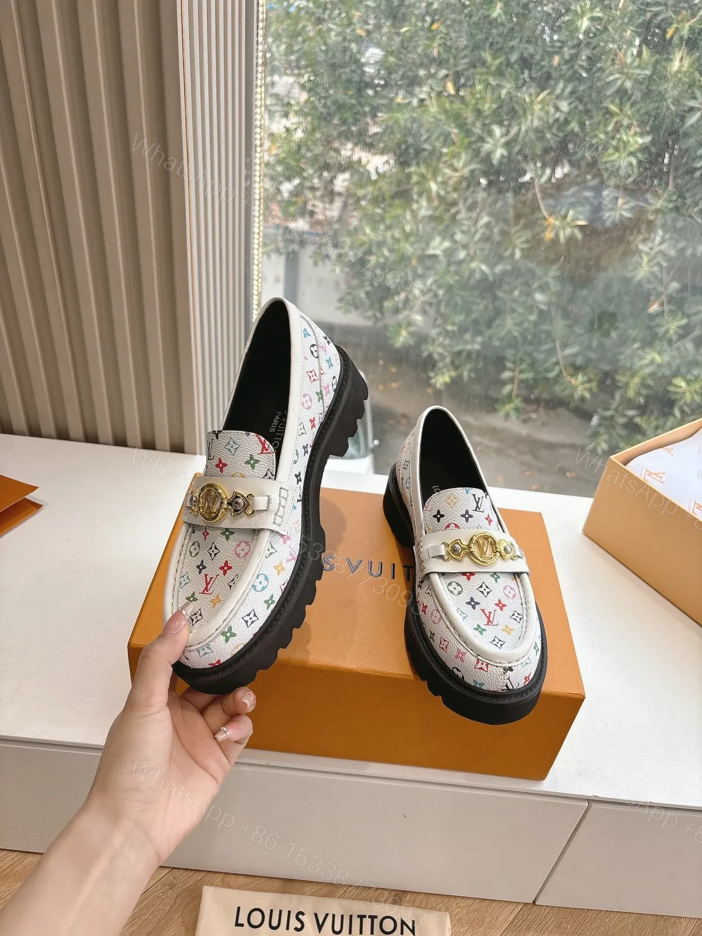 View 2 of LV Women White Patterned Leather Loafers