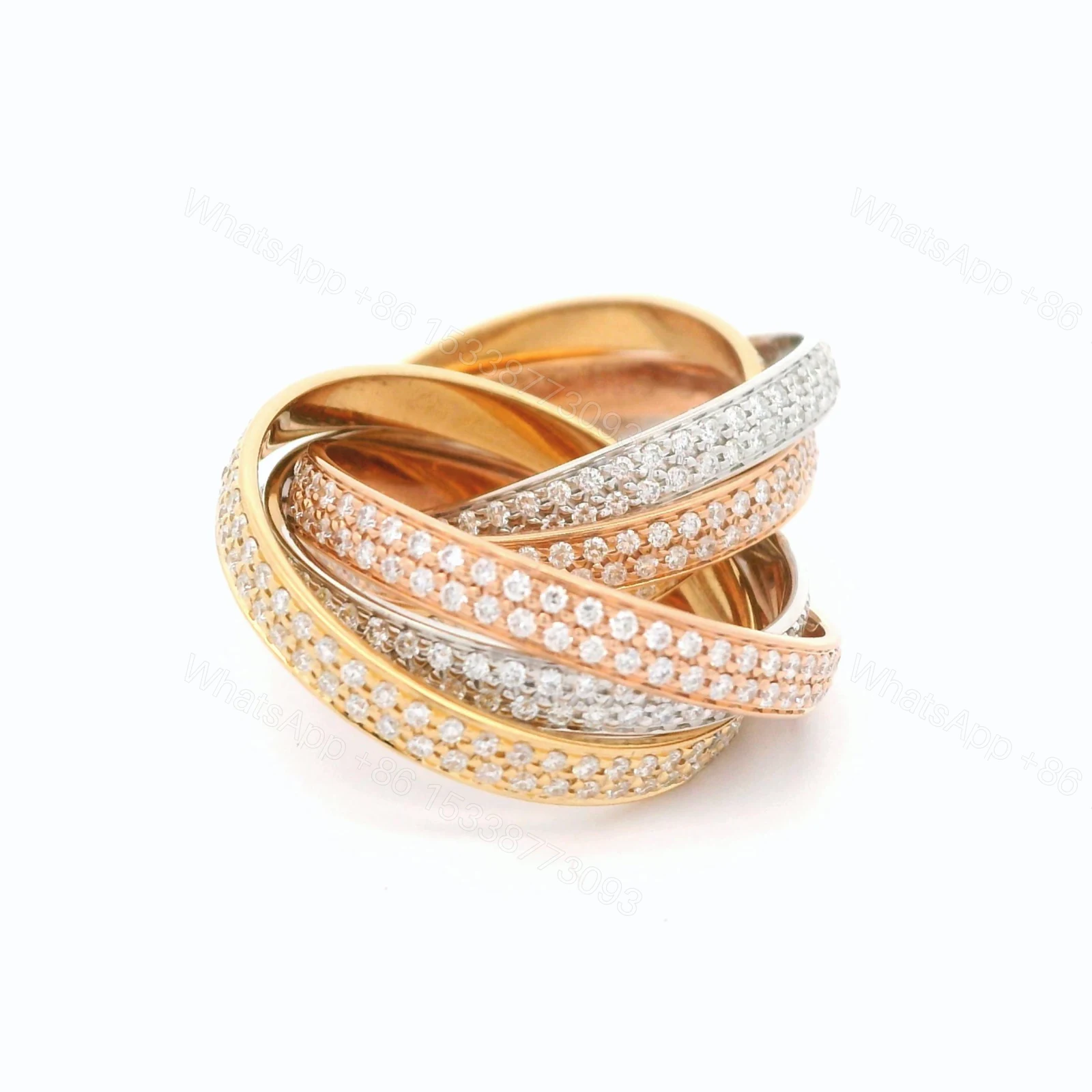 View 5 of 18K Gold Cartier Three Color, Trinity Six Band Ring