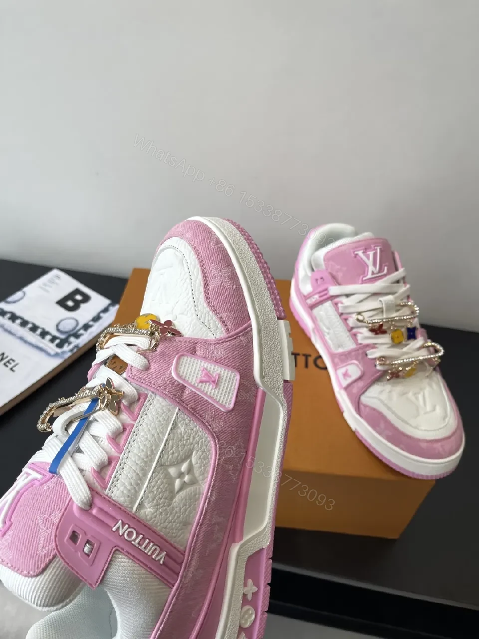 View 9 of Pink & Ivory Designer-Influenced High-Top Sneakers with Comfort