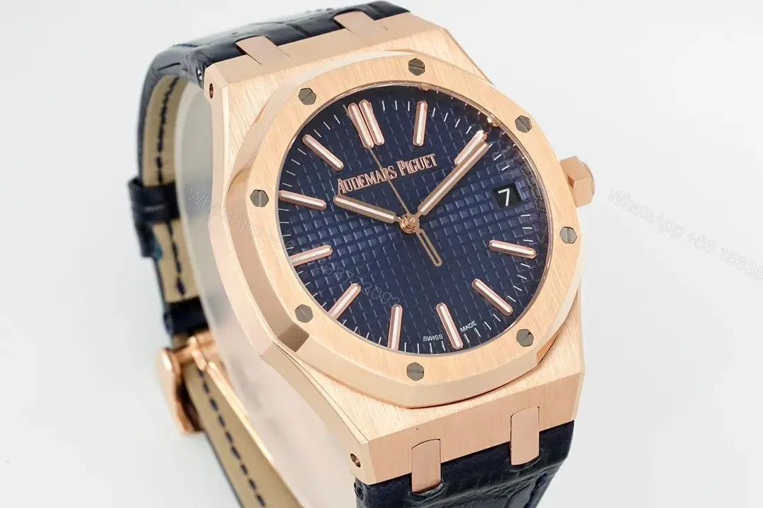 View 2 of Audemars Piguet Royal Oak 15510 Watch 41MM Rose Gold Case Deep Blue Dial Black Leather Strap Ultimate Edition AP-RO-15510-RG-DBLU-LTH-41