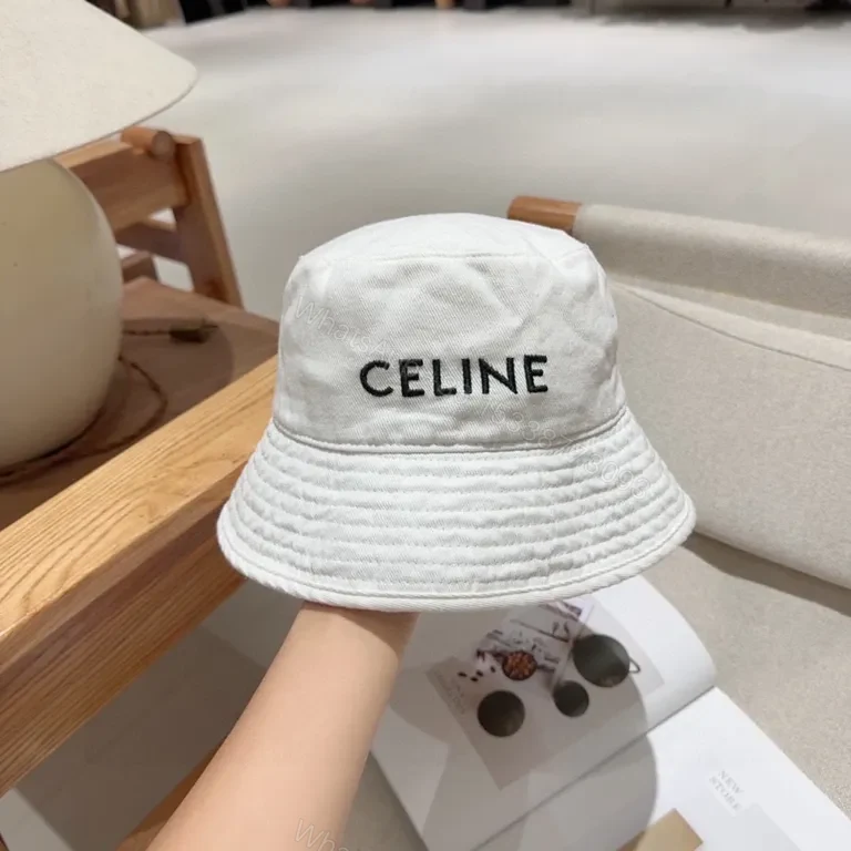 White CELINE Logo Bucket Hat: Clean Minimal Luxury — view 1