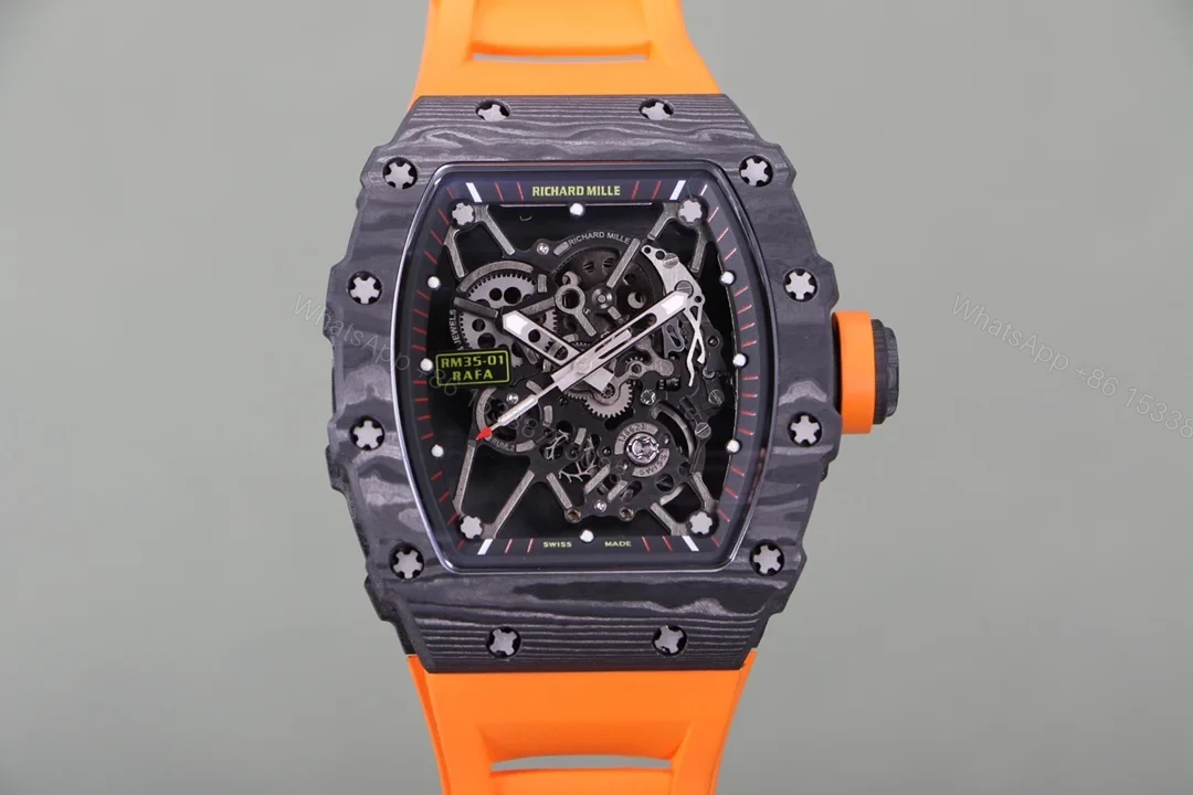 Richard Mille RM35-01 NTPT Carbon Fiber RMUL3 Orange Strap Watch RM35-01-NTPT-ORANGE — view 1