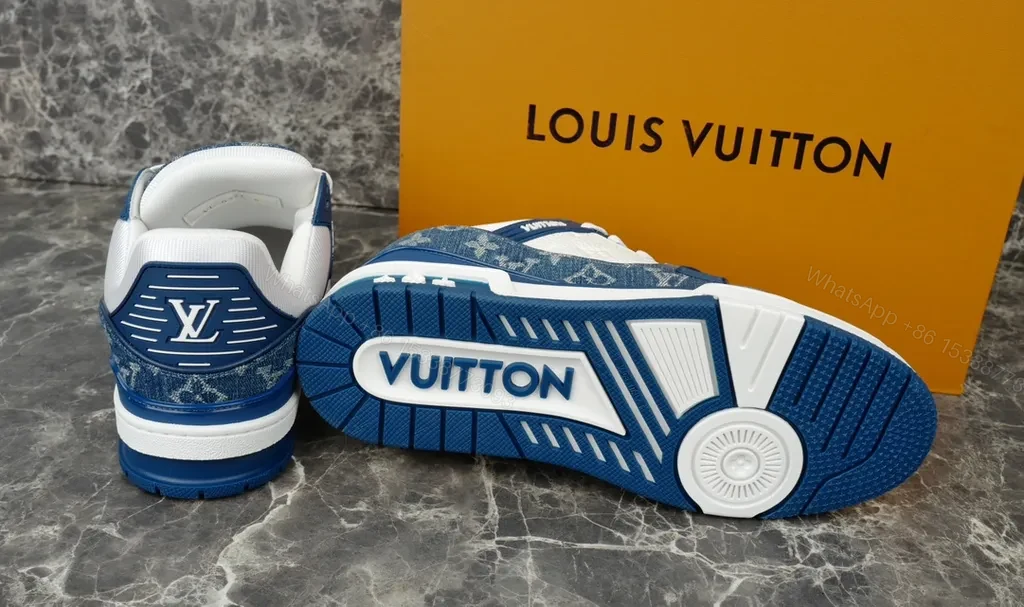 View 7 of Bold Denim-Leder LV-Influenced Sneakers: Elevated Comfort