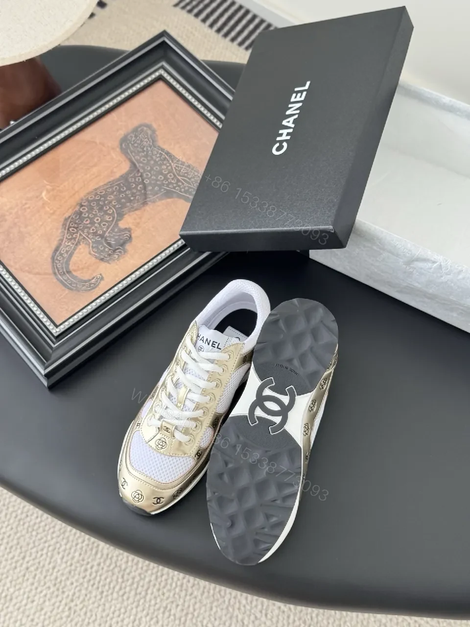 View 7 of Gold-Tone Leather Sneakers: Luxe Comfort, Designer-Inspired Style
