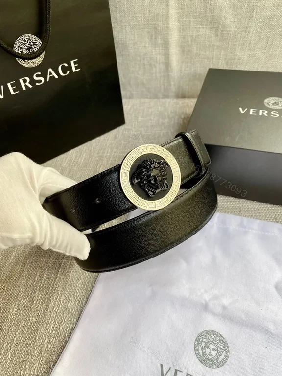 View 5 of Versace Black Leather Belt with Medusa Buckle â€“ Luxe Everyday Accessory