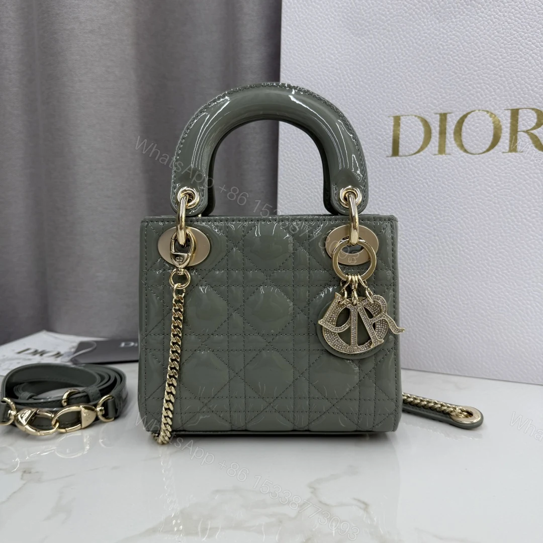 Dior高仿霧灰綠漆皮Lady Dior手提包鏈條女款冷淡風設計 — view 1