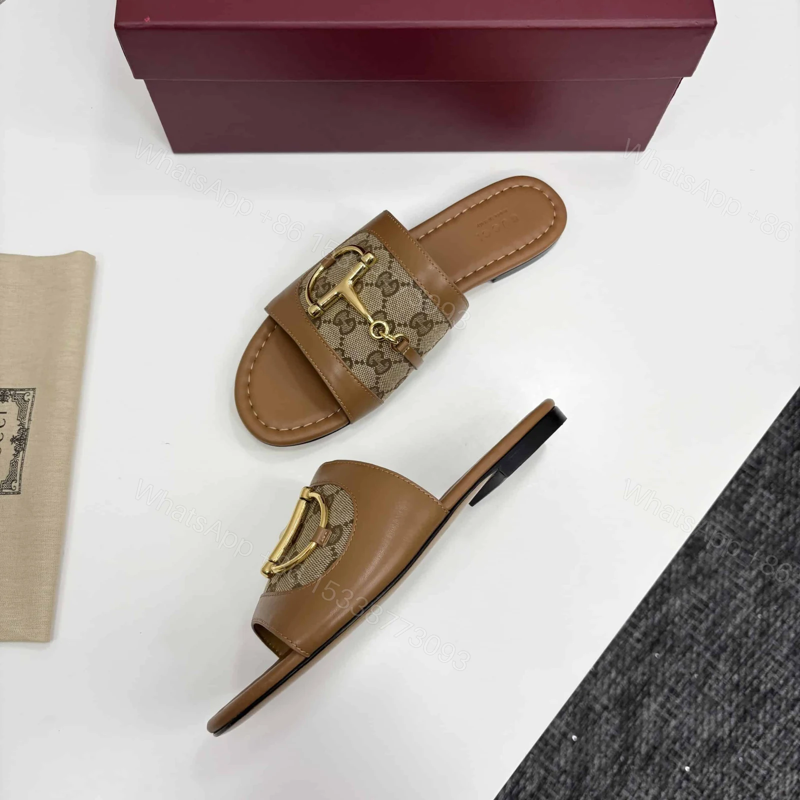 View 6 of GUCCI WOMEN’S SLIDE SANDAL WITH HORSEBIT LIGHT BROWN 834427 AAE05 2747