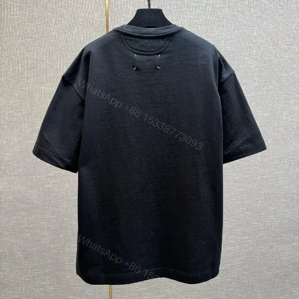 View 8 of Black Cotton Crew Neck Tee: Subtle Embroidery, Luxury Wear