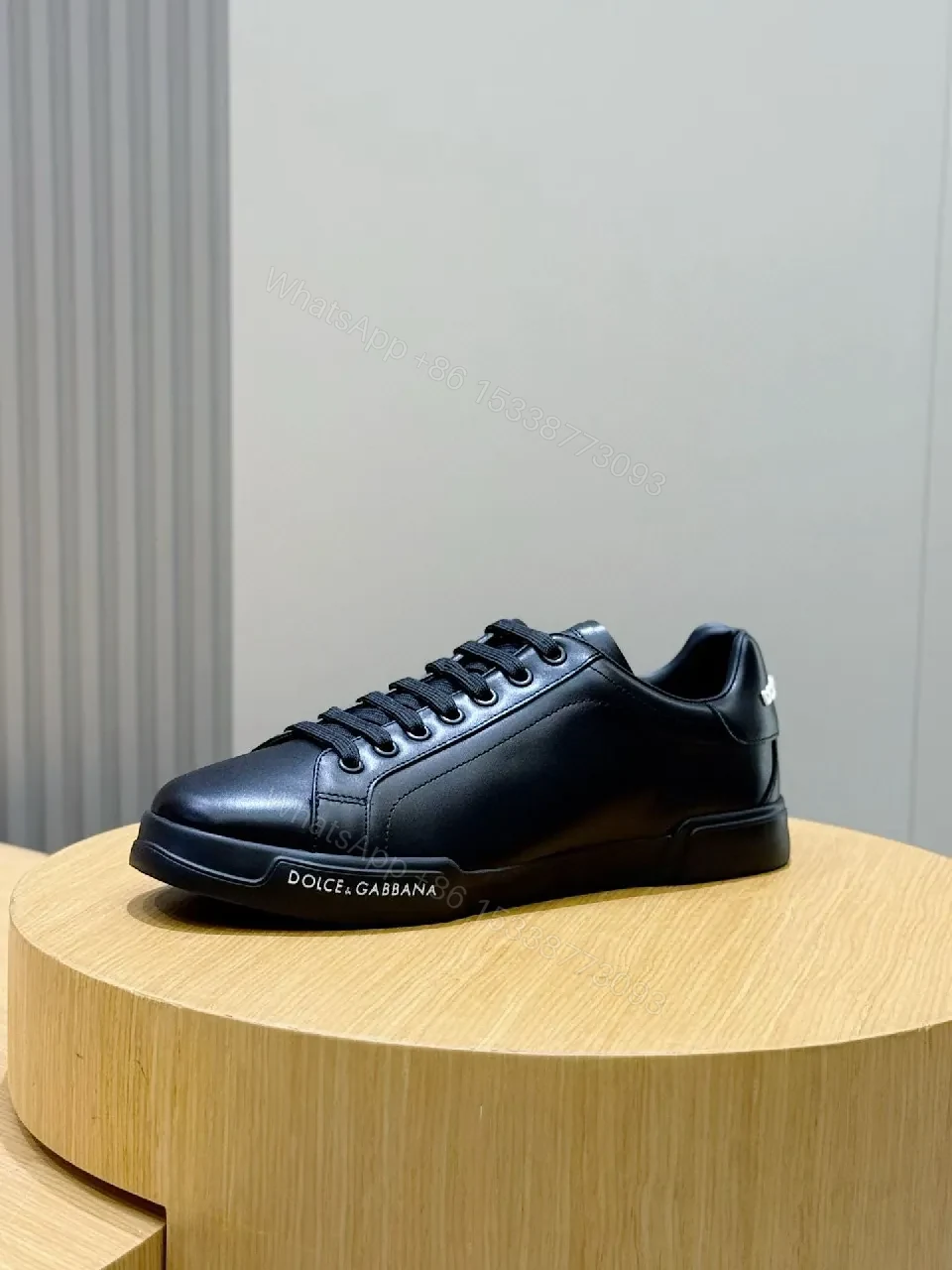 View 8 of Lux Black Leather Low-Top Sneakers: Subtle Brandless Luxe