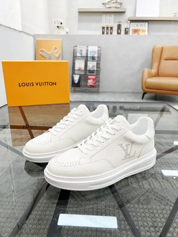 White Leather Sneakers: Premium, LV-Inspired Luxury Casual Shoes — view 1