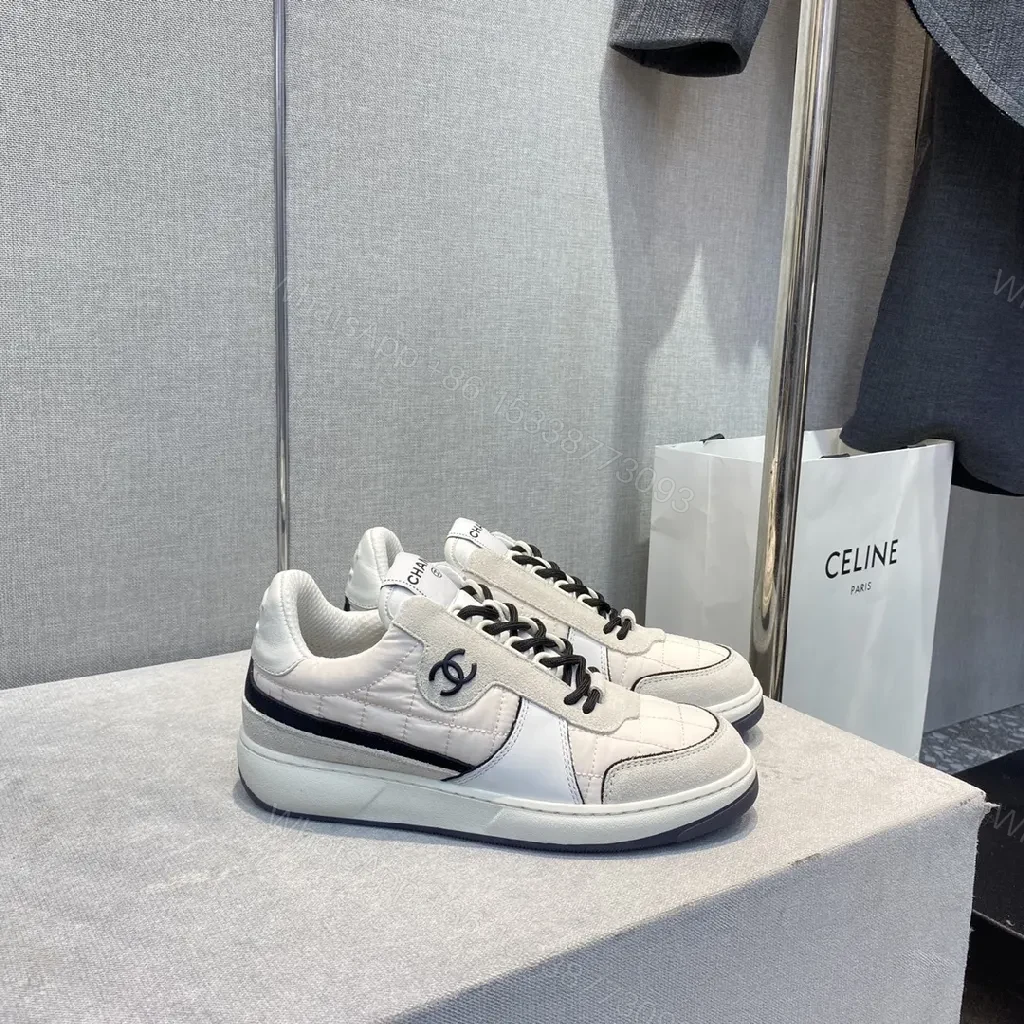 View 5 of White Leather-Trim Sneaker with Quilted Detail, Luxury Casual Sneaker