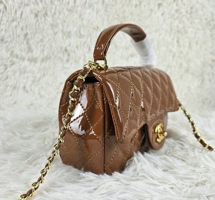 View 2 of Chanel Classic Flap Bag With Top Handle Brown B67890