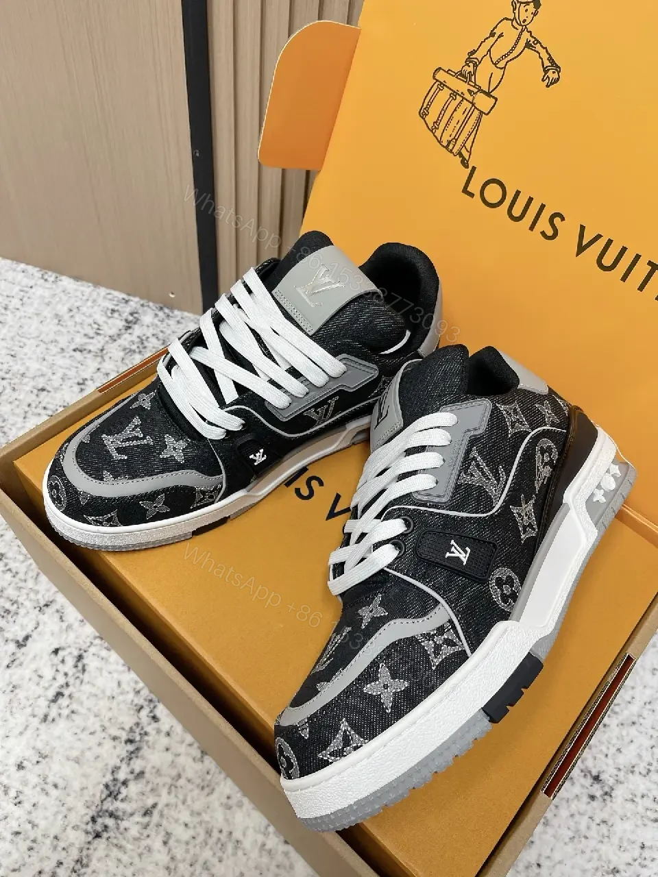 View 9 of Monochrome Velour LV High-Top Sneaker with Monogram Comfort
