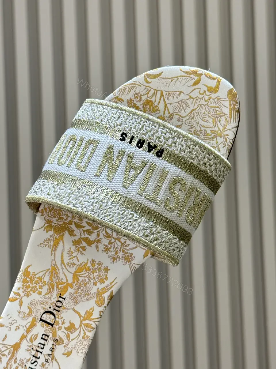 View 7 of Cream White Leather Slide Sandals Dior Paris Style Slide Sandals