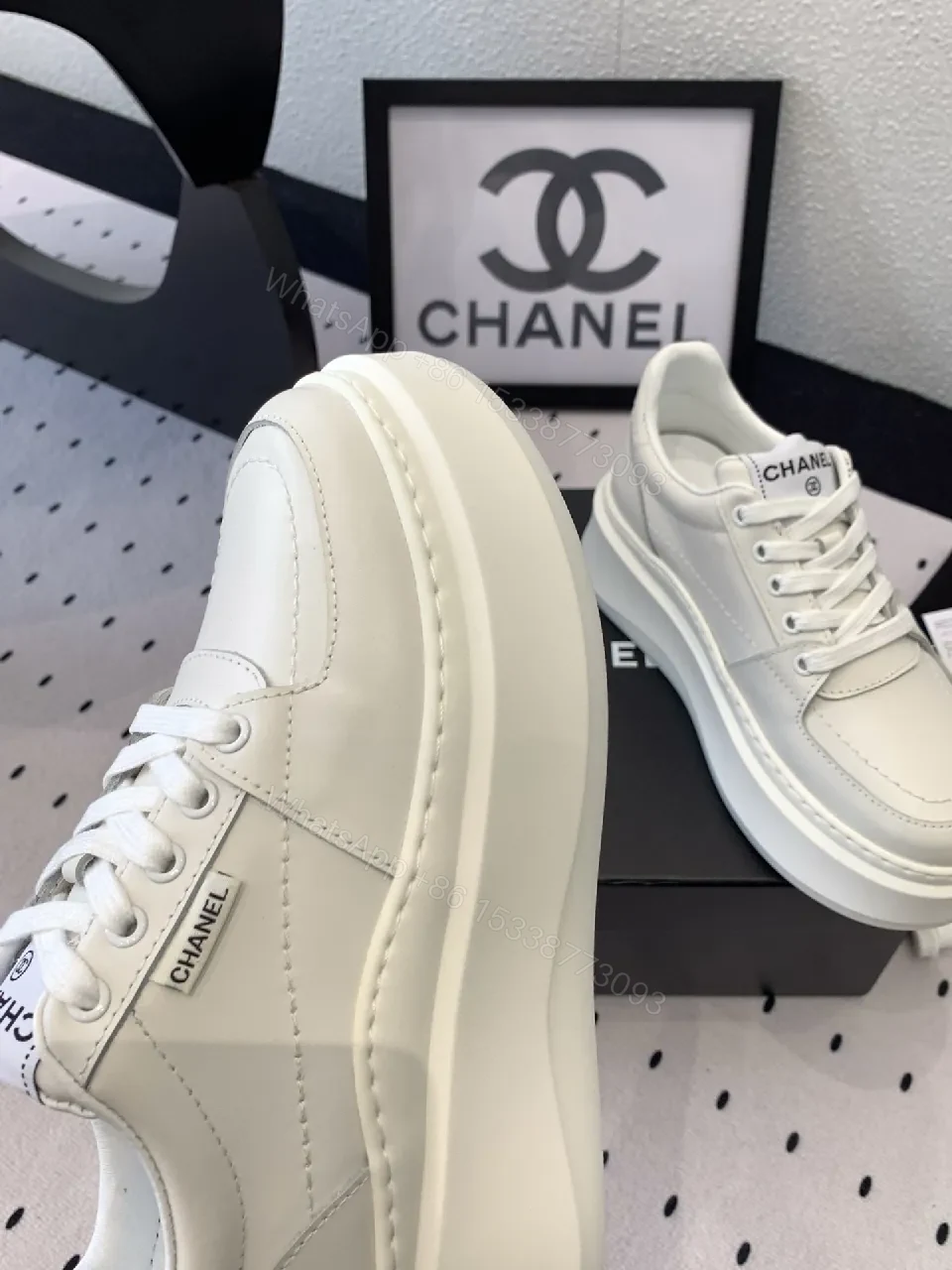View 7 of White Leather Platform Sneakers, Elevated Luxury Footwear
