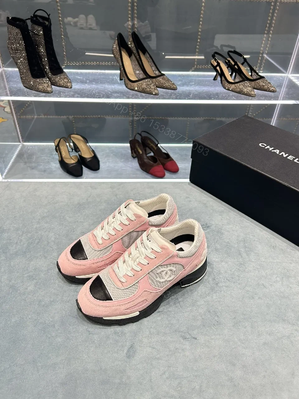 View 4 of Pink Mesh Ballerina-Style Sneaker with Luxe Quilted Detail